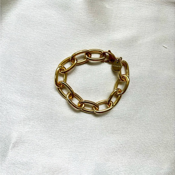 Minimalist 18K Gold Double Plated Chunky Thick Oval Link Chain Bracelet - Picture 1 of 7